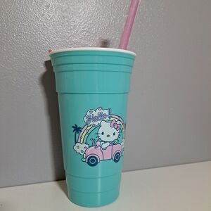 HELLO KITTY 32 Oz Blue Travel Plastic Tumbler Cup Straw Lid Sanrio RARE 2020 NEW